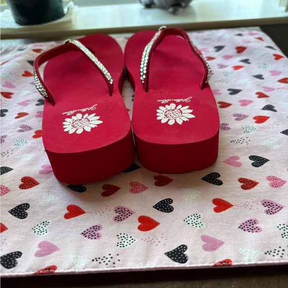 Yellow Box Red Sandals with Rhinestone Straps - Picture 3 of 5